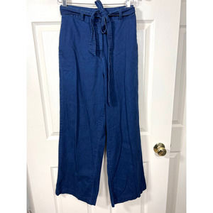 Iris & Ink High Rise Relaxed Wide Leg Denim Trouser Pant Blue Tie Waist US 6